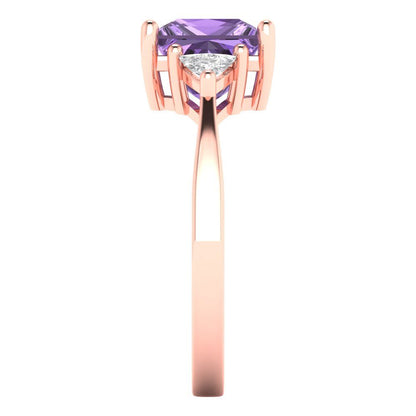 2.32 cttw Simulated Alexandrite Three-Stone Engagement Ring - Solid Rose Gold (VVS1, Princess Cut,7.0mm)