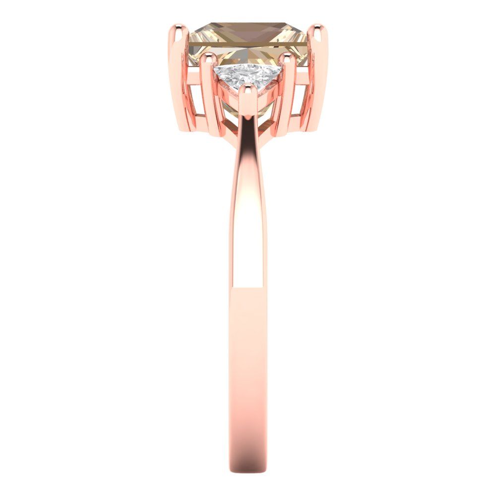 2.32 cttw Yellow Moissanite Three-Stone Engagement Ring - Solid Rose Gold (VVS1, Princess Cut,7.0mm)