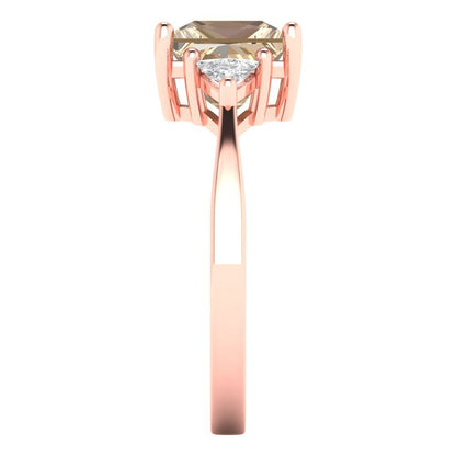2.32 cttw Yellow Moissanite Three-Stone Engagement Ring - Solid Rose Gold (VVS1, Princess Cut,7.0mm)
