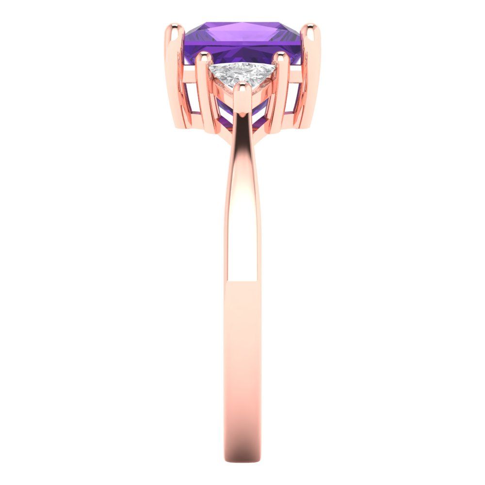 2.32 cttw Natural Amethyst Three-Stone Engagement Ring - Solid Rose Gold (VVS1, Princess Cut,7.0mm)