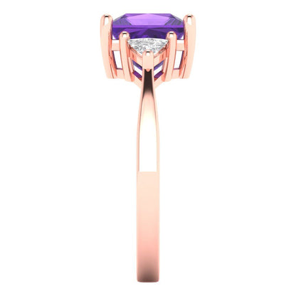 2.32 cttw Natural Amethyst Three-Stone Engagement Ring - Solid Rose Gold (VVS1, Princess Cut,7.0mm)