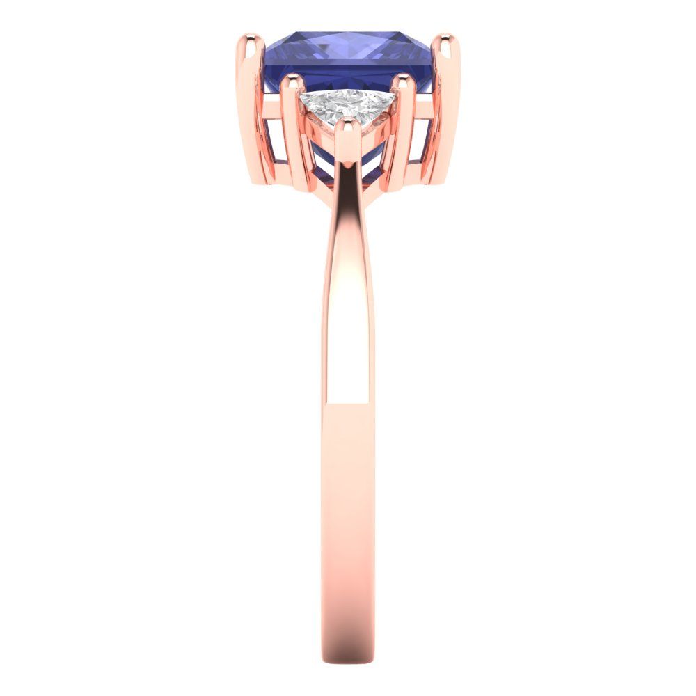 2.32 cttw Simulated Tanzanite Three-Stone Engagement Ring - Solid Rose Gold (VVS1, Princess Cut,7.0mm)