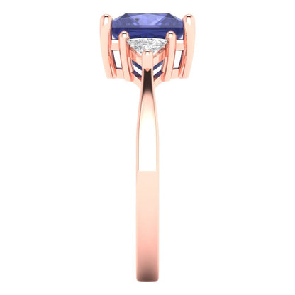 2.32 cttw Simulated Tanzanite Three-Stone Engagement Ring - Solid Rose Gold (VVS1, Princess Cut,7.0mm)