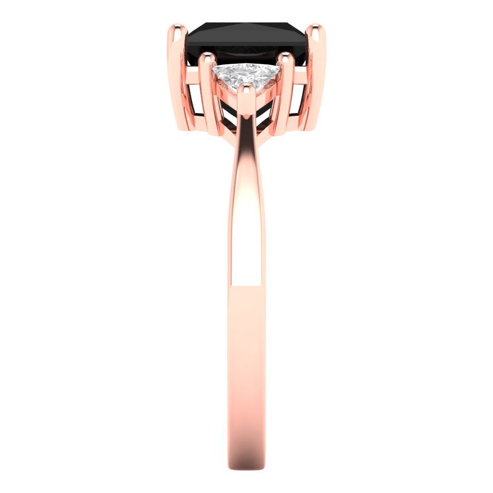 2.32 cttw Natural Onyx Three-Stone Engagement Ring - Solid Rose Gold (VVS1, Princess Cut,7.0mm)