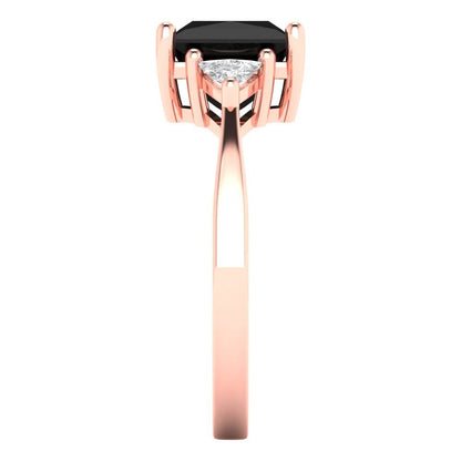 2.32 cttw Natural Onyx Three-Stone Engagement Ring - Solid Rose Gold (VVS1, Princess Cut,7.0mm)