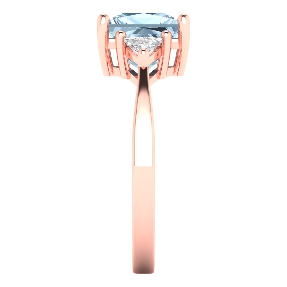 2.32 cttw Natural Aquamarine Three-Stone Engagement Ring - Solid Rose Gold (VVS1, Princess Cut,7.0mm)