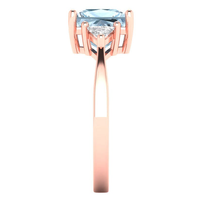 2.32 cttw Natural Aquamarine Three-Stone Engagement Ring - Solid Rose Gold (VVS1, Princess Cut,7.0mm)