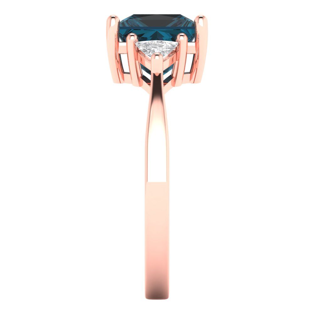 2.32 cttw Natural London Blue Topaz Three-Stone Engagement Ring - Solid Rose Gold (VVS1, Princess Cut,7.0mm)