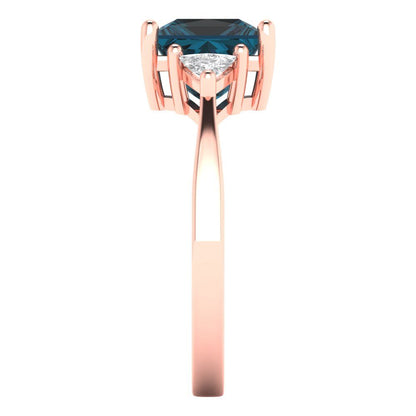 2.32 cttw Natural London Blue Topaz Three-Stone Engagement Ring - Solid Rose Gold (VVS1, Princess Cut,7.0mm)