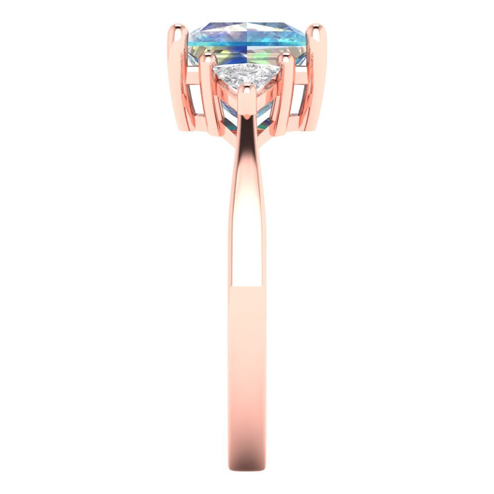 2.32 cttw Blue Moissanite Three-Stone Engagement Ring - Solid Rose Gold (VVS1, Princess Cut,7.0mm)