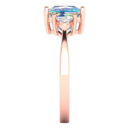2.32 cttw Blue Moissanite Three-Stone Engagement Ring - Solid Rose Gold (VVS1, Princess Cut,7.0mm)