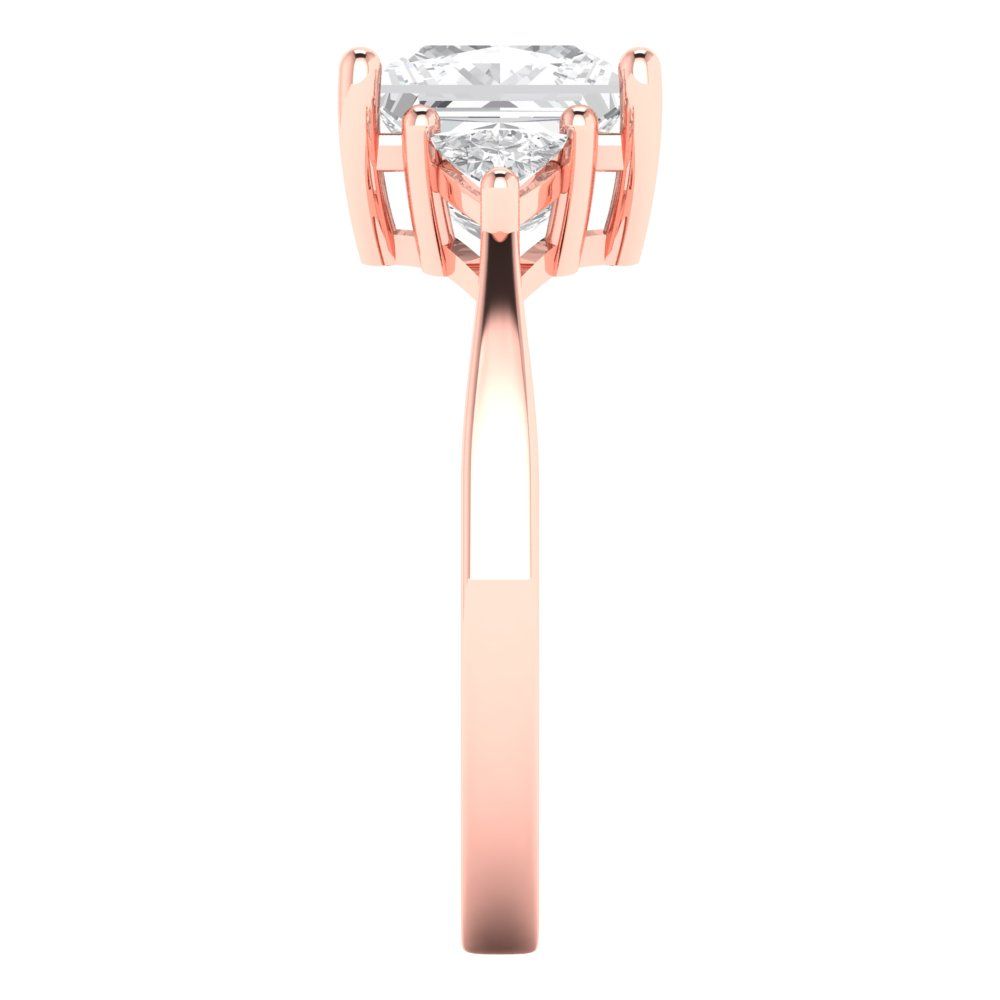 2.32 cttw Zirconia Simulated Diamond Three-Stone Engagement Ring - Solid Rose Gold (VVS1, Princess Cut,7.0mm)