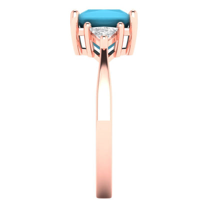 2.32 cttw Simulated Turquoise Three-Stone Engagement Ring - Solid Gold (Princess Cut,7.0mm)