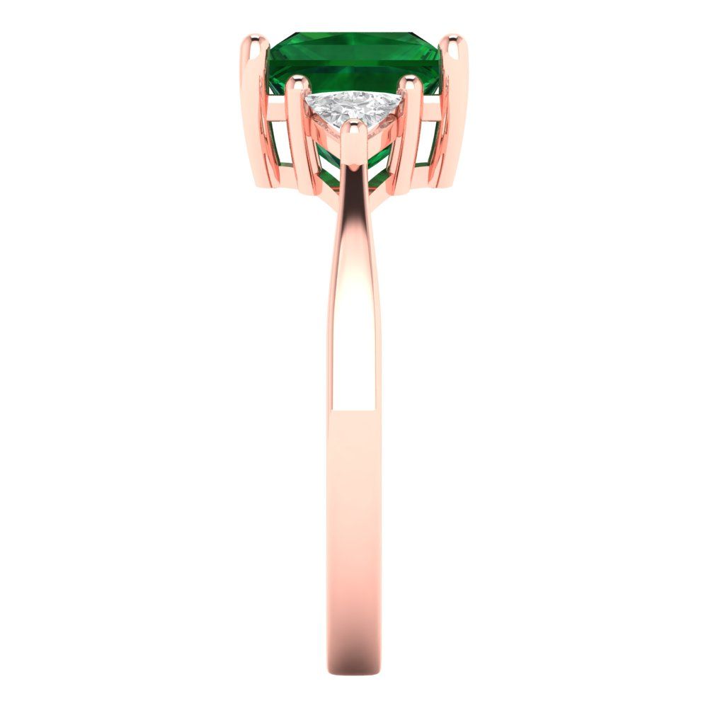 2.32 cttw Simulated Emerald Three-Stone Engagement Ring - Solid Rose Gold (VVS1, Princess Cut,7.0mm)