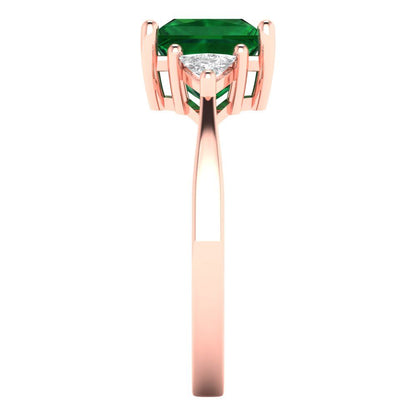 2.32 cttw Simulated Emerald Three-Stone Engagement Ring - Solid Rose Gold (VVS1, Princess Cut,7.0mm)