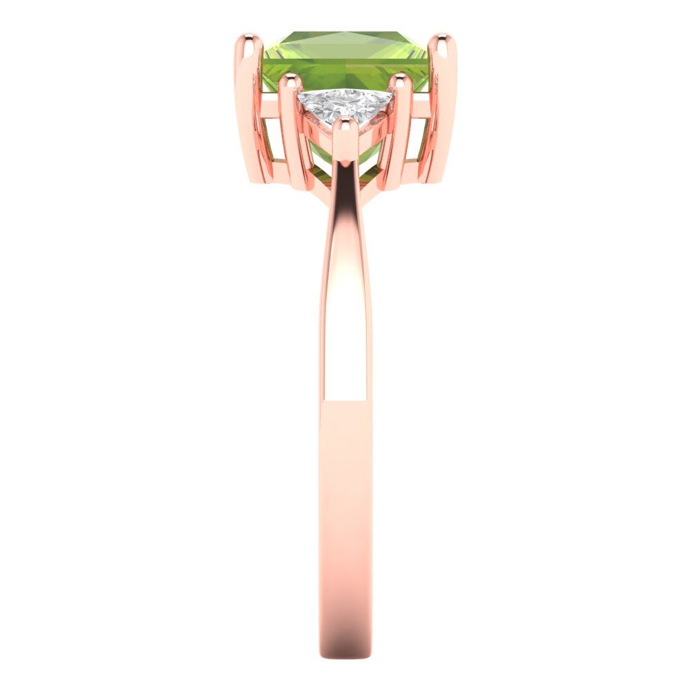 2.32 cttw Natural Peridot Three-Stone Engagement Ring - Solid Rose Gold (VVS1, Princess Cut,7.0mm)