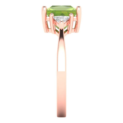 2.32 cttw Natural Peridot Three-Stone Engagement Ring - Solid Rose Gold (VVS1, Princess Cut,7.0mm)