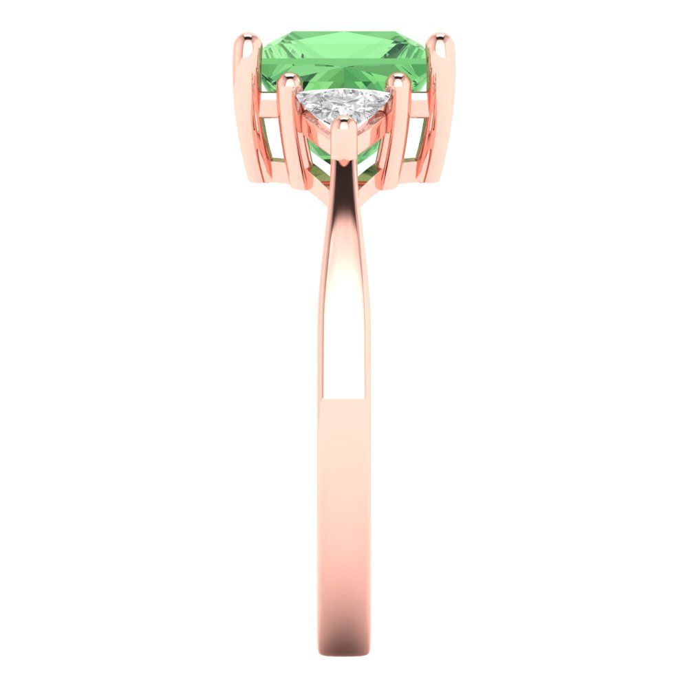 2.32 cttw Zirconia Simulated Green Diamond Three-Stone Engagement Ring - Solid Rose Gold (VVS1, Princess Cut,7.0mm)