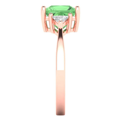 2.32 cttw Zirconia Simulated Green Diamond Three-Stone Engagement Ring - Solid Rose Gold (VVS1, Princess Cut,7.0mm)