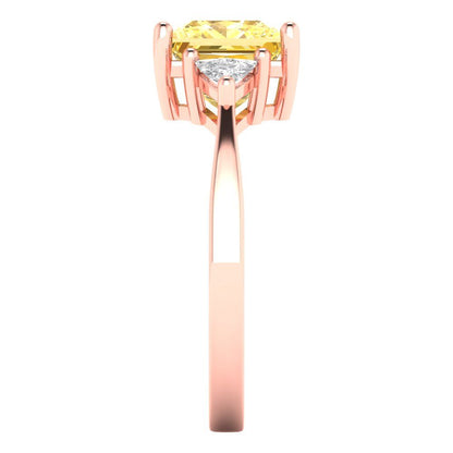 2.32 cttw Natural Citrine Three-Stone Engagement Ring - Solid Rose Gold (VVS1, Princess Cut,7.0mm)