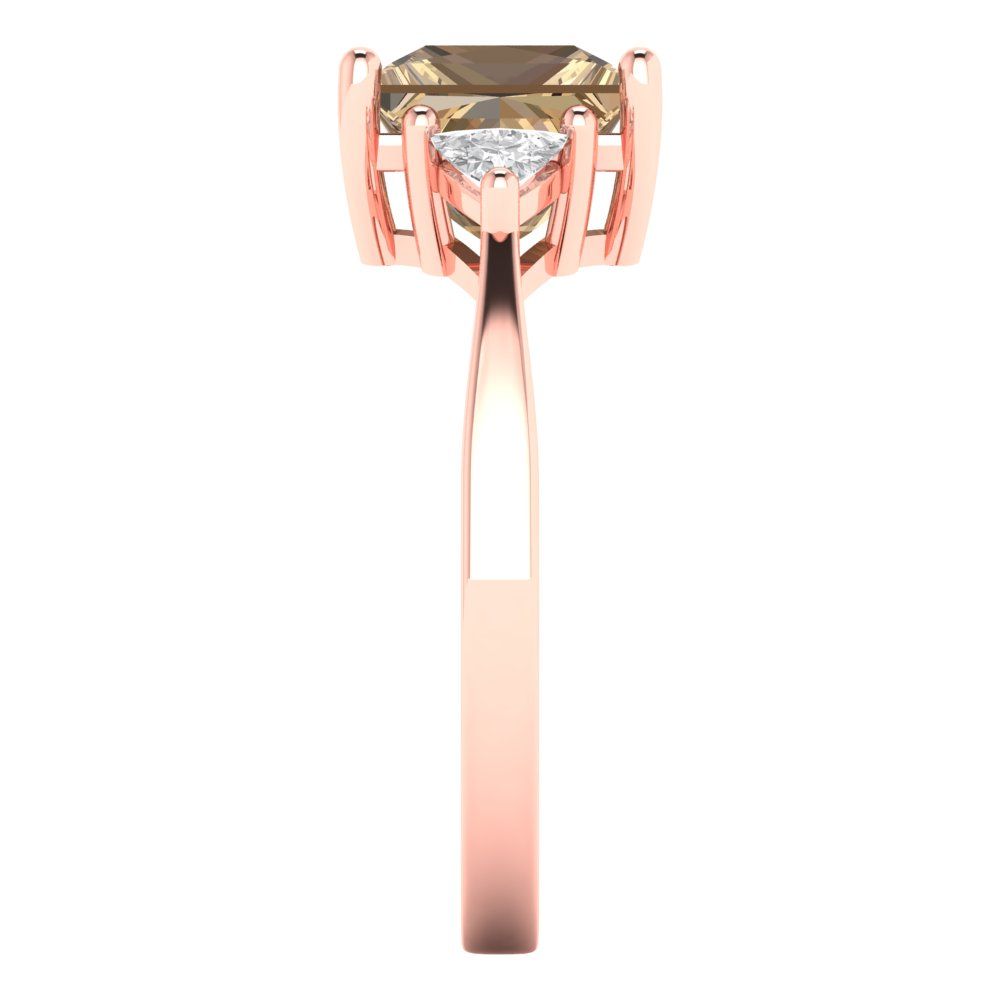 2.32 cttw Zirconia Simulated Champagne Diamond Three-Stone Engagement Ring - Solid Rose Gold (VVS1, Princess Cut,7.0mm)