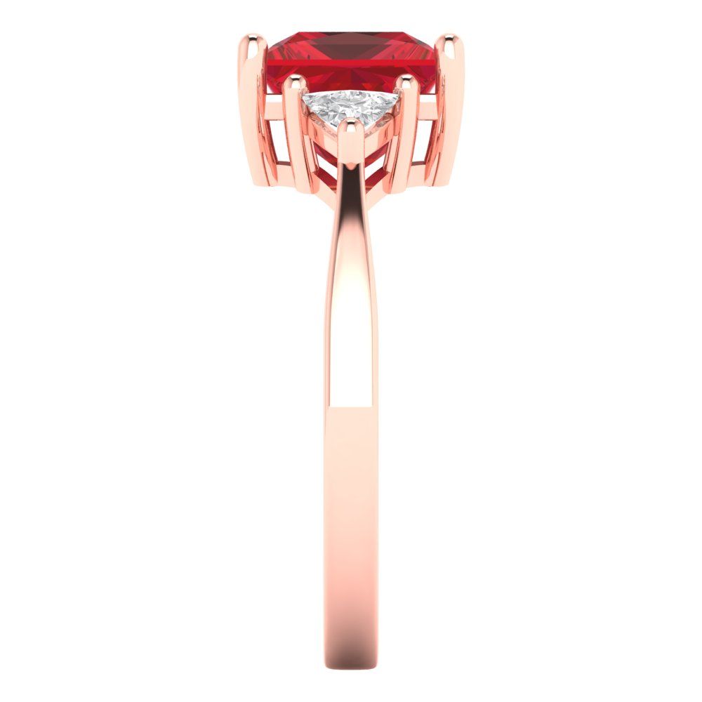 2.32 cttw Simulated Pink Tourmaline Three-Stone Engagement Ring - Solid Rose Gold (VVS1, Princess Cut,7.0mm)