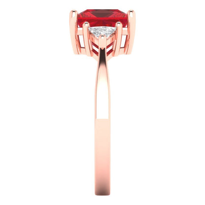 2.32 cttw Simulated Pink Tourmaline Three-Stone Engagement Ring - Solid Rose Gold (VVS1, Princess Cut,7.0mm)
