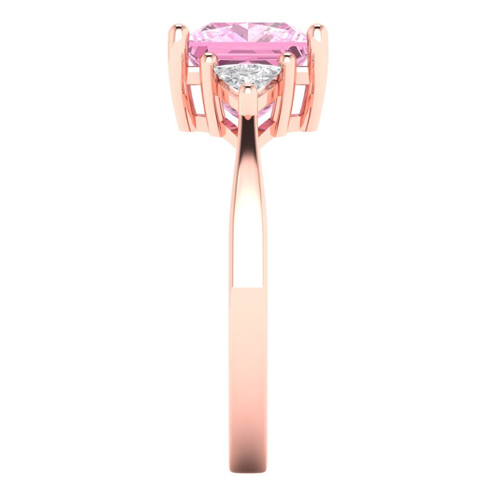 2.32 cttw Zirconia Simulated Pink Diamond Three-Stone Engagement Ring - Solid Gold (VVS1, Princess Cut,7.0mm)