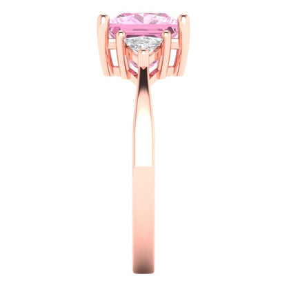2.32 cttw Zirconia Simulated Pink Diamond Three-Stone Engagement Ring - Solid Gold (VVS1, Princess Cut,7.0mm)