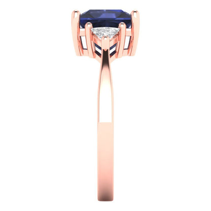 2.32 cttw Simulated Blue Sapphire Three-Stone Engagement Ring - Solid Gold (Princess Cut,7.0mm)