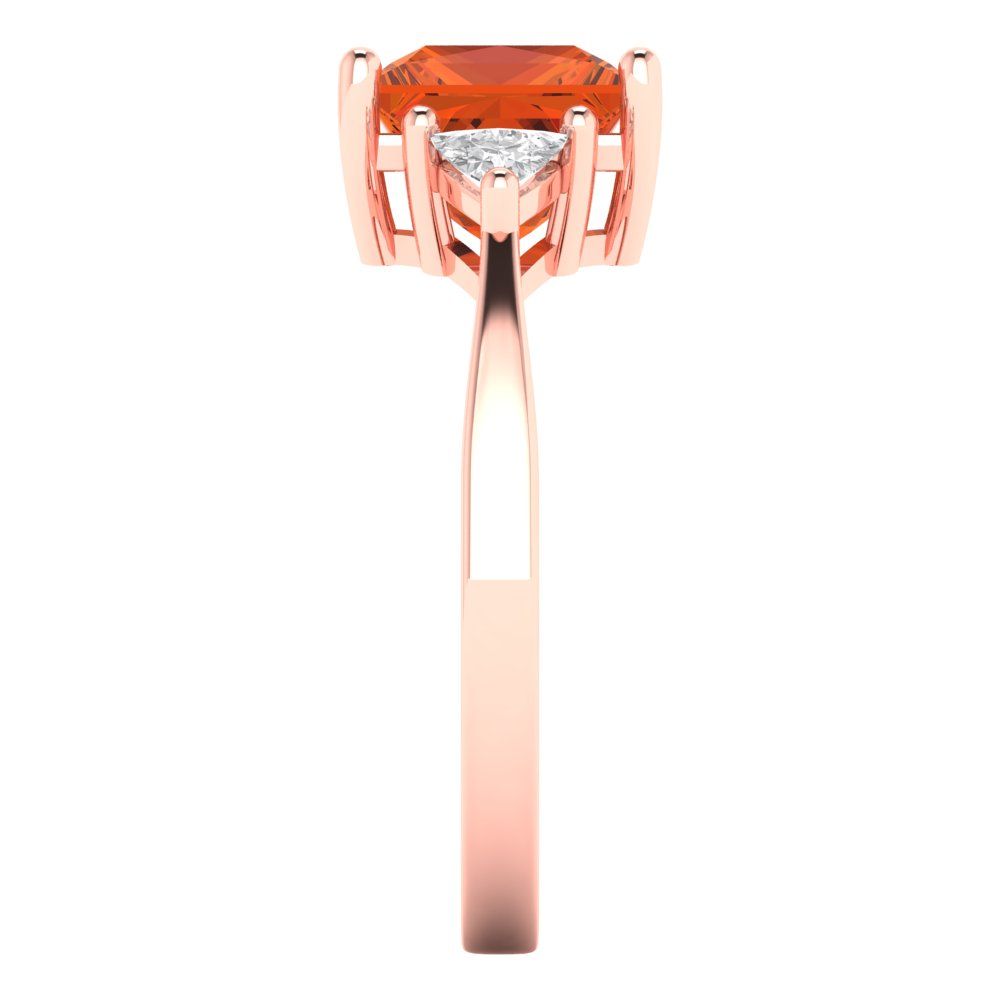 2.32 cttw Zirconia Simulated Red Diamond Three-Stone Engagement Ring - Solid Gold (VVS1, Princess Cut,7.0mm)