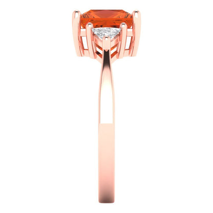 2.32 cttw Zirconia Simulated Red Diamond Three-Stone Engagement Ring - Solid Gold (VVS1, Princess Cut,7.0mm)