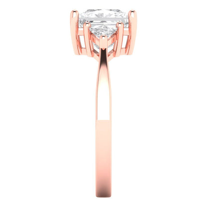 2.32 cttw White Sapphire Three-Stone Engagement Ring - Solid Rose Gold (VVS1, Princess Cut,7.0mm)