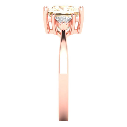 2.32 cttw Natural Morganite Three-Stone Engagement Ring - Solid Rose Gold (VVS1, Princess Cut,7.0mm)