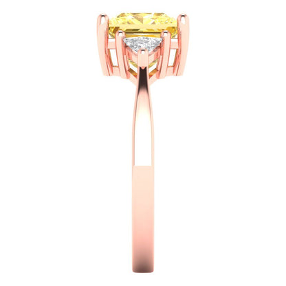 2.32 cttw Zirconia Simulated Yellow Diamond Three-Stone Engagement Ring - Solid Rose Gold (VVS1, Princess Cut,7.0mm)