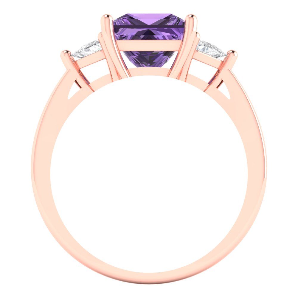 2.32 cttw Simulated Alexandrite Three-Stone Engagement Ring - Solid Rose Gold (VVS1, Princess Cut,7.0mm)