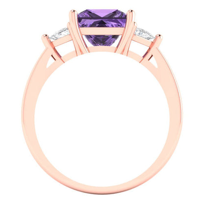 2.32 cttw Simulated Alexandrite Three-Stone Engagement Ring - Solid Rose Gold (VVS1, Princess Cut,7.0mm)