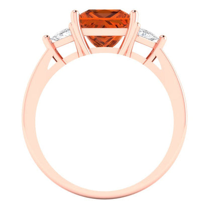 2.32 cttw Zirconia Simulated Red Diamond Three-Stone Engagement Ring - Solid Gold (VVS1, Princess Cut,7.0mm)