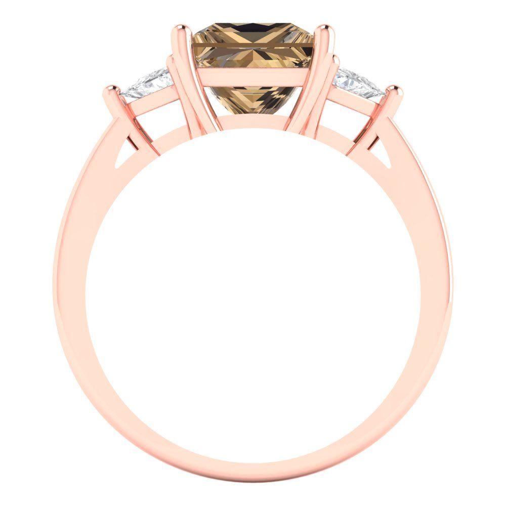 2.32 cttw Zirconia Simulated Champagne Diamond Three-Stone Engagement Ring - Solid Rose Gold (VVS1, Princess Cut,7.0mm)