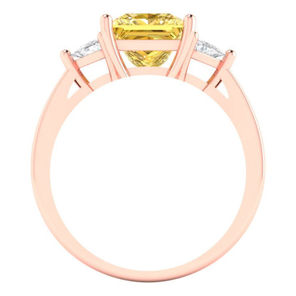 2.32 cttw Natural Citrine Three-Stone Engagement Ring - Solid Rose Gold (VVS1, Princess Cut,7.0mm)