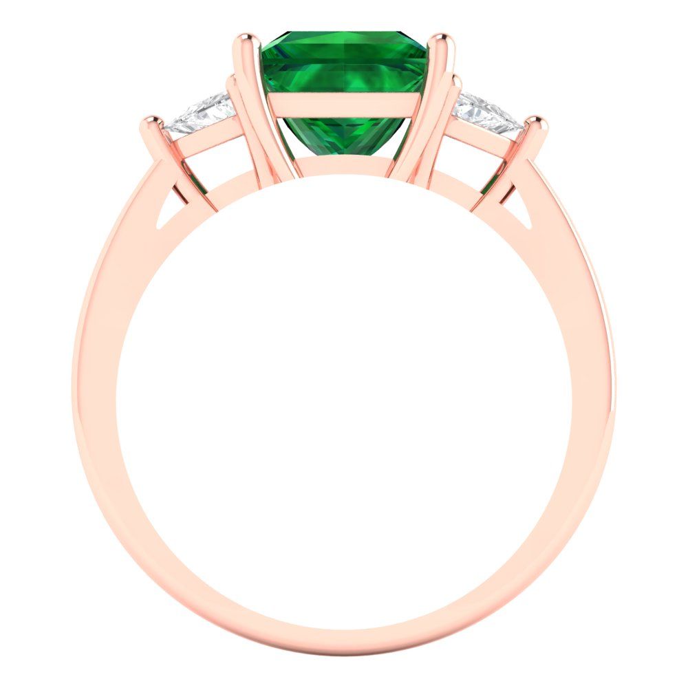 2.32 cttw Simulated Emerald Three-Stone Engagement Ring - Solid Rose Gold (VVS1, Princess Cut,7.0mm)
