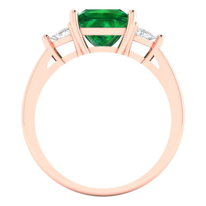 2.32 cttw Simulated Emerald Three-Stone Engagement Ring - Solid Rose Gold (VVS1, Princess Cut,7.0mm)