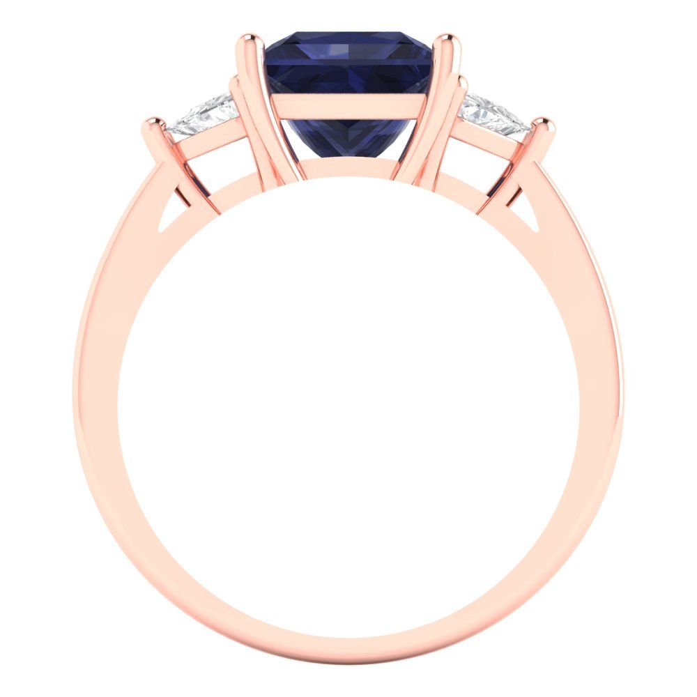 2.32 cttw Simulated Blue Sapphire Three-Stone Engagement Ring - Solid Gold (Princess Cut,7.0mm)