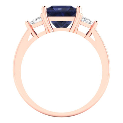 2.32 cttw Simulated Blue Sapphire Three-Stone Engagement Ring - Solid Gold (Princess Cut,7.0mm)