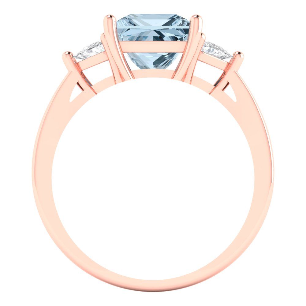2.32 cttw Natural Aquamarine Three-Stone Engagement Ring - Solid Rose Gold (VVS1, Princess Cut,7.0mm)