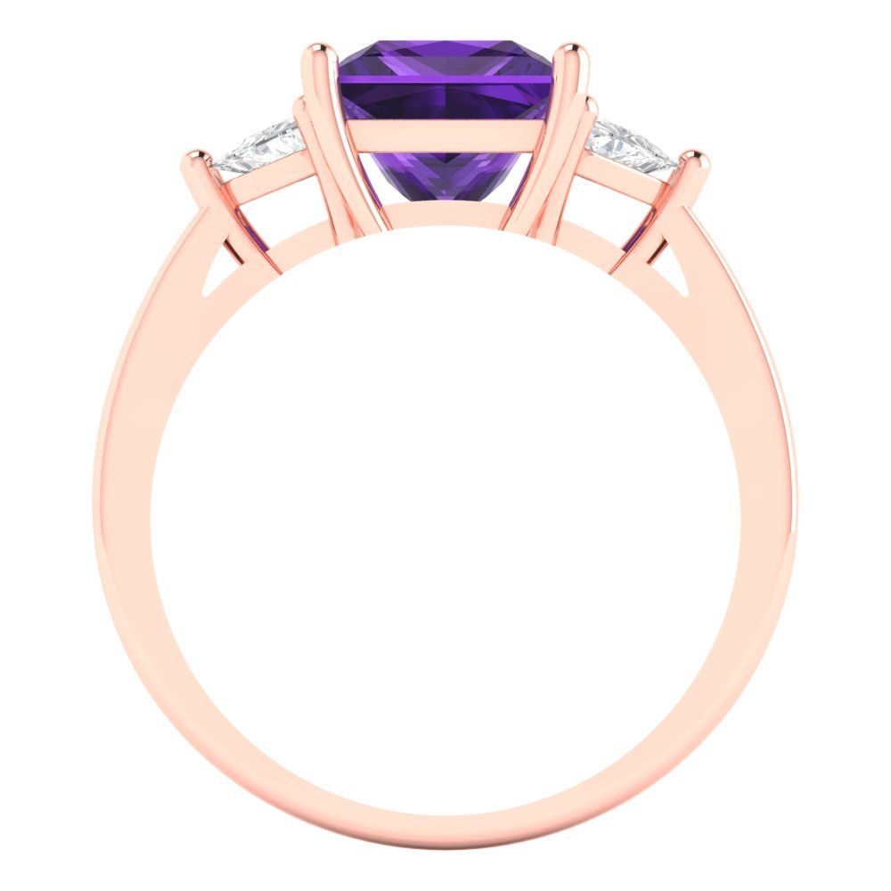 2.32 cttw Natural Amethyst Three-Stone Engagement Ring - Solid Rose Gold (VVS1, Princess Cut,7.0mm)