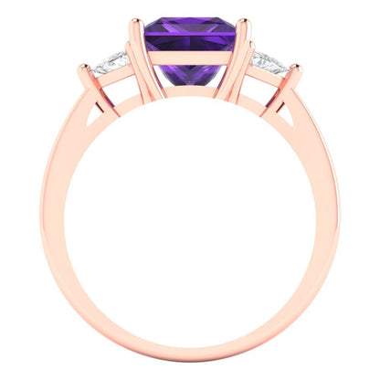2.32 cttw Natural Amethyst Three-Stone Engagement Ring - Solid Rose Gold (VVS1, Princess Cut,7.0mm)