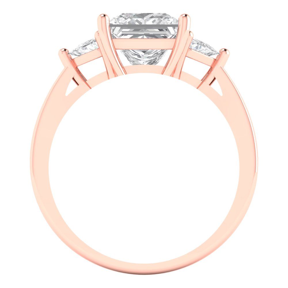 2.32 cttw Zirconia Simulated Diamond Three-Stone Engagement Ring - Solid Rose Gold (VVS1, Princess Cut,7.0mm)