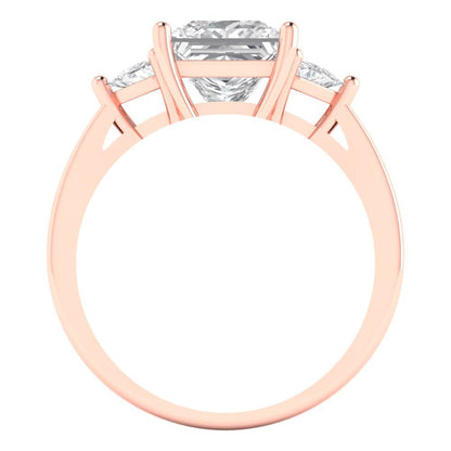2.32 cttw Zirconia Simulated Diamond Three-Stone Engagement Ring - Solid Rose Gold (VVS1, Princess Cut,7.0mm)