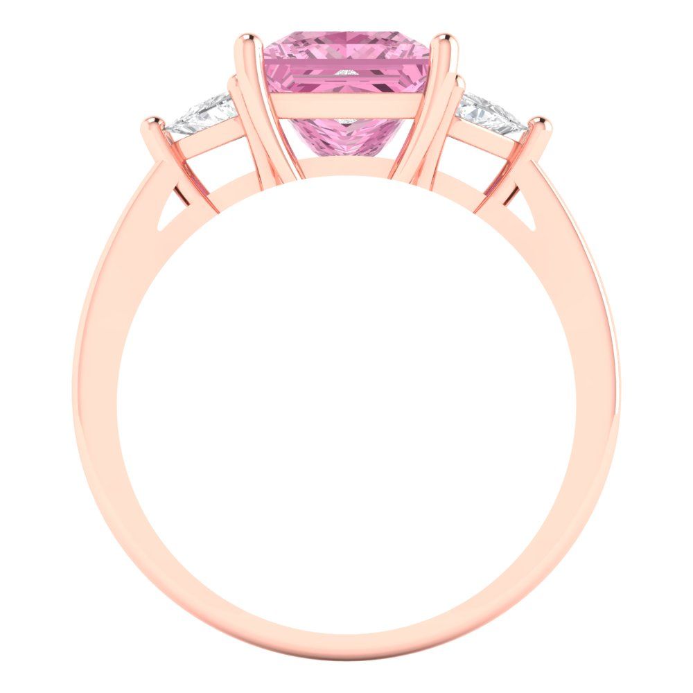2.32 cttw Zirconia Simulated Pink Diamond Three-Stone Engagement Ring - Solid Gold (VVS1, Princess Cut,7.0mm)